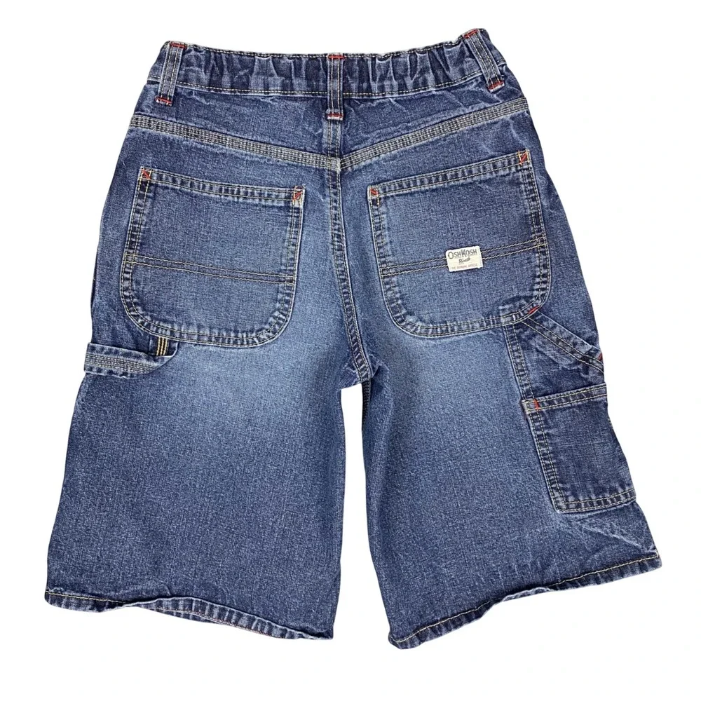 OshKosh Bgosh Carpenter Utility Denim‎ Shorts Boys Size 10 R Blue Denim Vintage